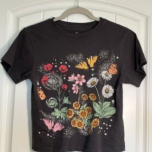 women’s Black Floral Graphic baby t